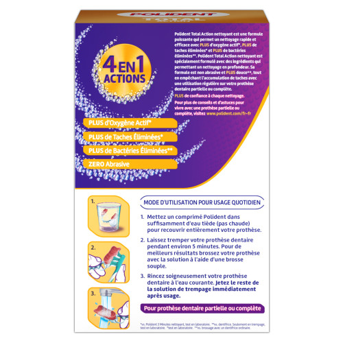 Polident Total Action 66 Comprimés - Nettoyage Appareil Dentaire
