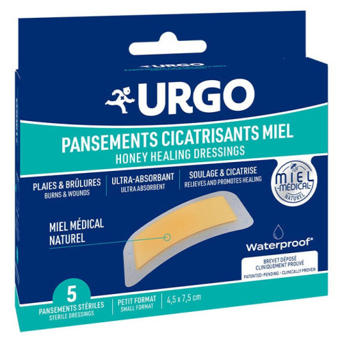 URGO Pansements Miel Cicatrisants 5 pièces - Soin Brûlures et Plaies