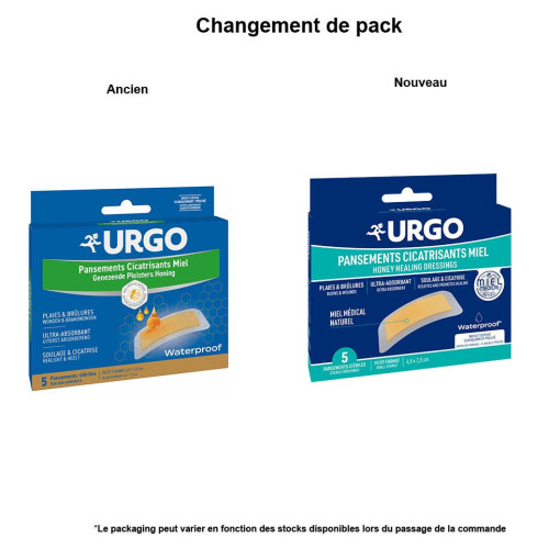 URGO Pansements Miel Cicatrisants 5 pièces - Soin Brûlures et Plaies