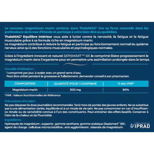 IPRAD Thalamag Magnésium Marin 30 Comprimés - Réduit Fatigue