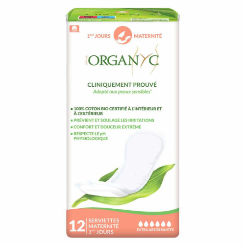 ORGANYC 12 Serviettes Maternité Bio Ultra Douces