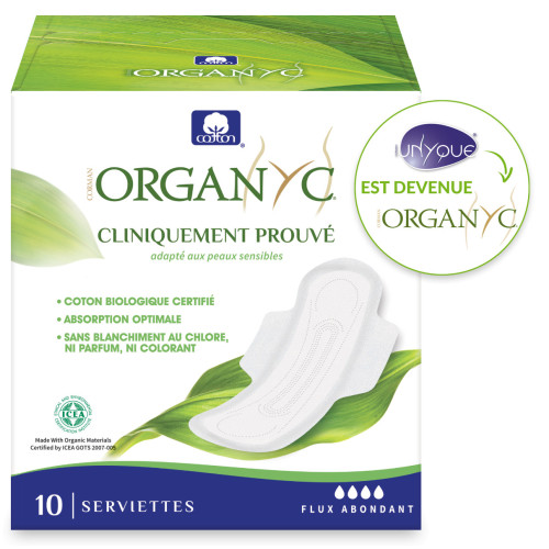 ORGANYC Serviettes Hygiéniques 10pcs - Protection Peau Sensible
