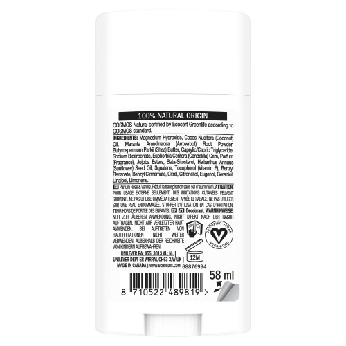 Schmidt's Déo Stick Naturel Rose Vanille 75g - Protection 24h, Vegan