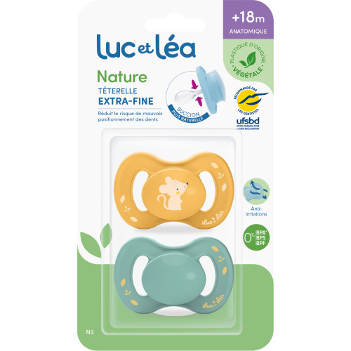 Nature Téterelle Extra-Fine 18+ Mois Jeune Souris et Bleu 2 Sucettes Anatomiques
