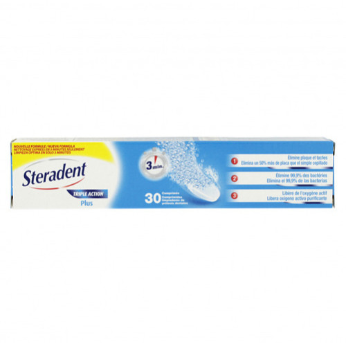 Steradent Triple Action Plus 90 Comprimés - Nettoyage Profond