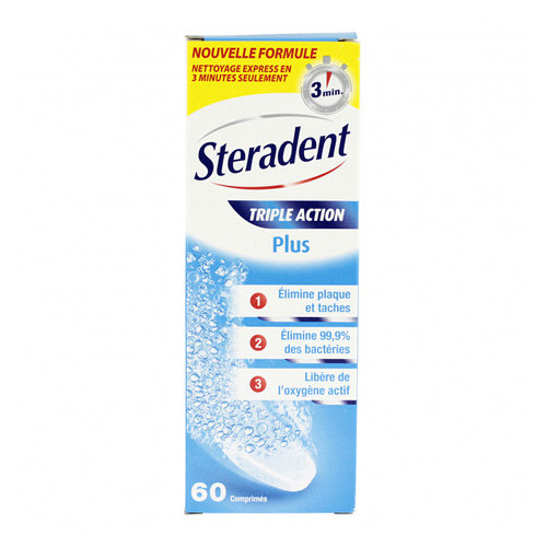 Steradent Triple Action Plus 90 Comprimés - Nettoyage Profond