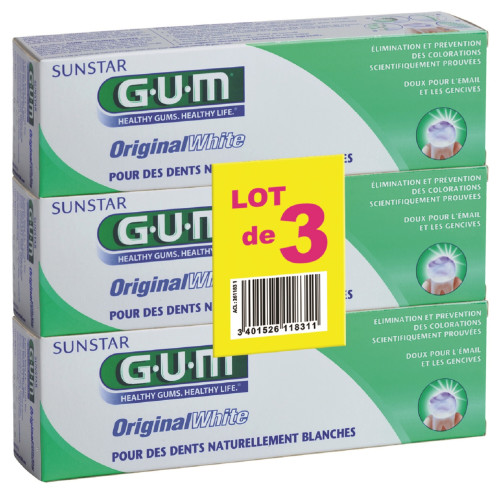 GUM Original White Dentifrice 3x75mL - Sourire plus blanc avec