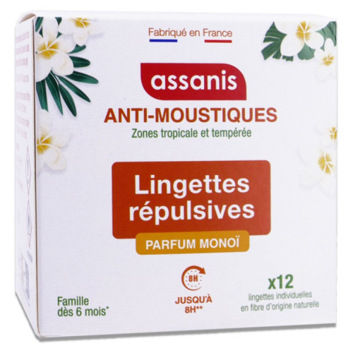 Lingettes anti-moustiques ASSANIS Monoï - Protection 8h