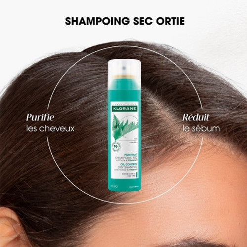 Shampoing sec Klorane Ortie+Vit E - Nettoyage express cheveux gras