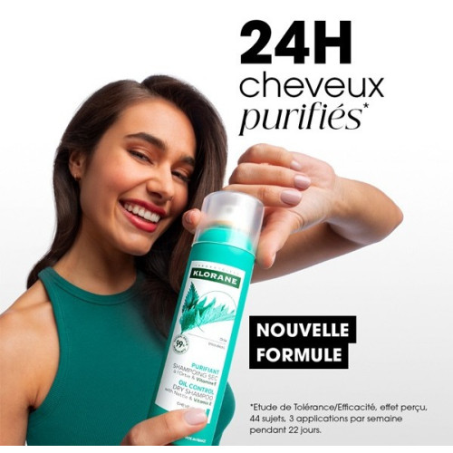 Shampoing sec Klorane Ortie+Vit E - Nettoyage express cheveux gras