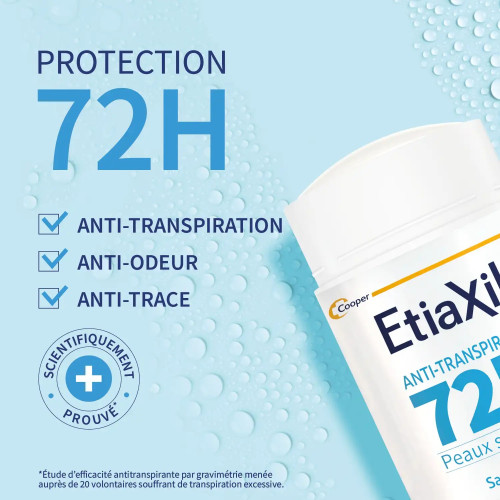 ETIAXIL Déo Anti-Transpirant 72h - Stick 40ml, Peaux Sensibles
