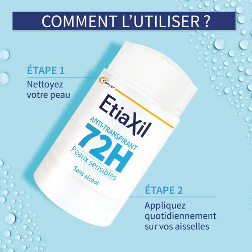 ETIAXIL Déo Anti-Transpirant 72h - Stick 40ml, Peaux Sensibles