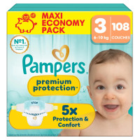Pampers Maxi Pack T3 : 108 couches 6-10kg, protection ultra-absorbante