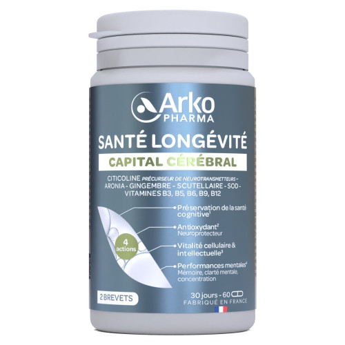 Santé Longévité Arkopharma : Gélules Cerveau & Mémoire - 60 Gélules