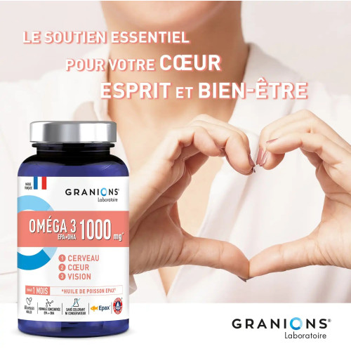 Granions Oméga 3 1000mg : 60 caps - Soutien cœur & cerveau