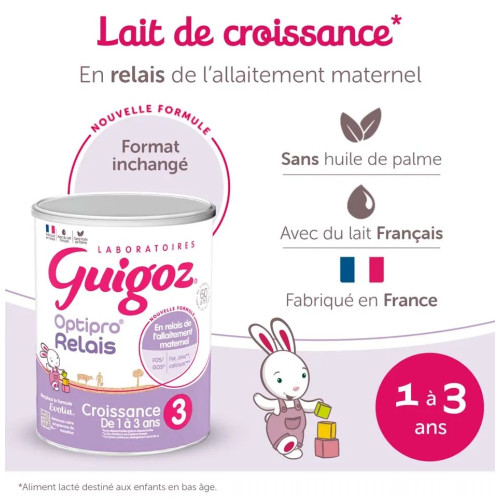 Lait Guigoz Relais 3 : Croissance optimale 1-3 ans, protéines adaptées