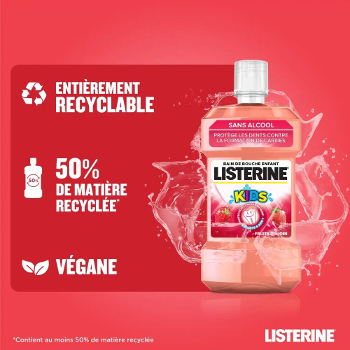 Listerine Kids Bain Bouche Fruits Rouges - Nettoyage 99,9% Bactéries