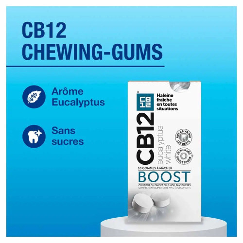 CB12 Gommes Eucalyptus : Fraîcheur 12h, dents blanches - x10