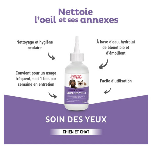Lotion nettoyante yeux chiens chats - Clément Thékan 125ml
