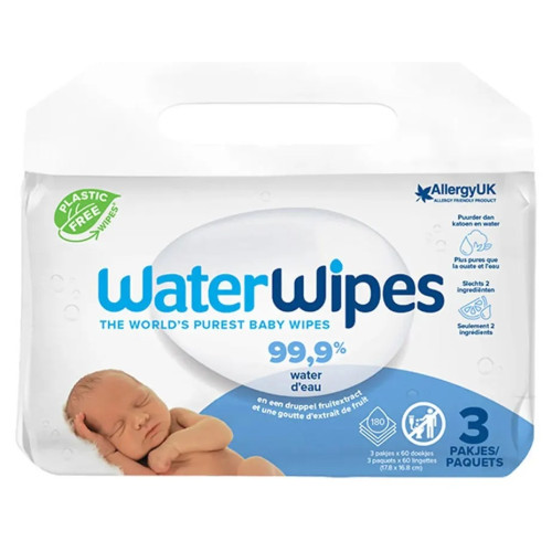 WaterWipes Gilbert : Lingettes 100% douces, 99,9% eau - Lot 3x60