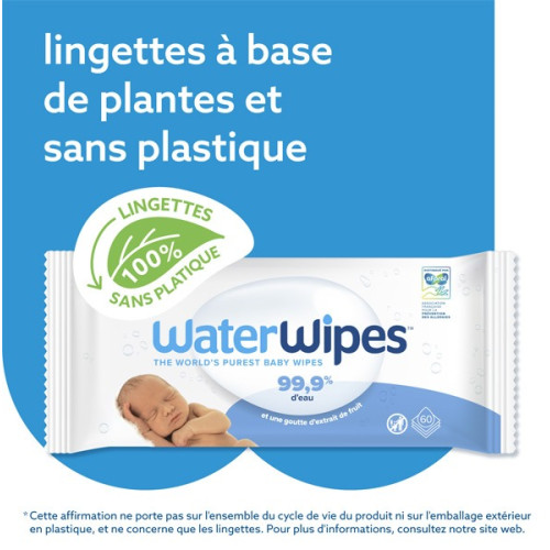 WaterWipes Gilbert : Lingettes 100% douces, 99,9% eau - Lot 3x60
