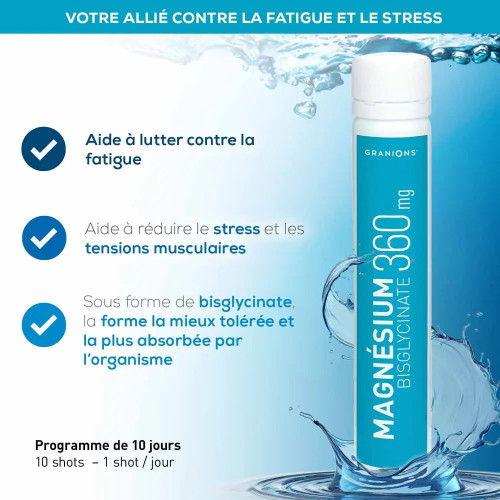 Granions Magnésium Bisglycinate 360 10 shots Réduit fatigue et stress