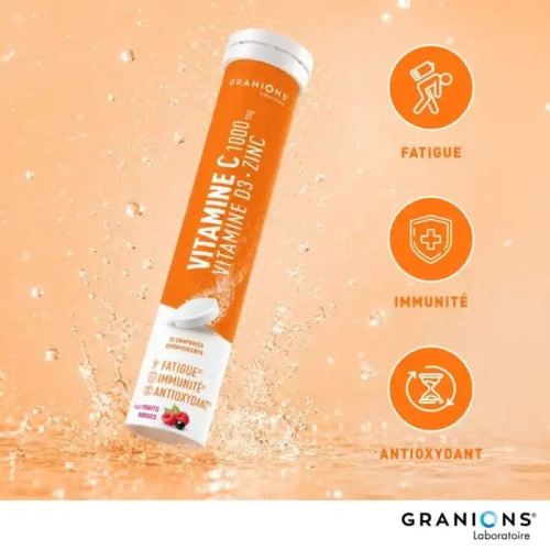 Granions Vitamine C1000 + D3 + Zinc : Soutien immunité & énergie