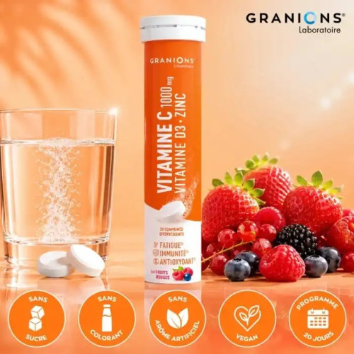 Granions Vitamine C1000 + D3 + Zinc : Soutien immunité & énergie