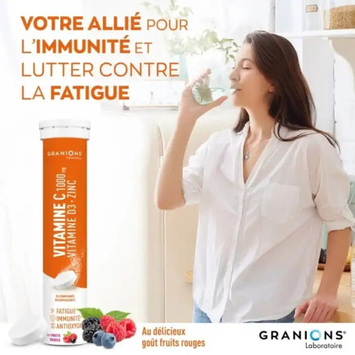 Granions Vitamine C1000 + D3 + Zinc : Soutien immunité & énergie
