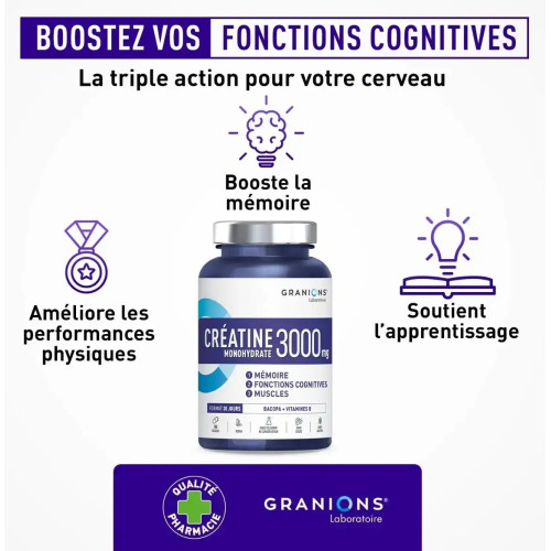 Granions Créatine 3000 mg : Boostez mémoire & performance physique
