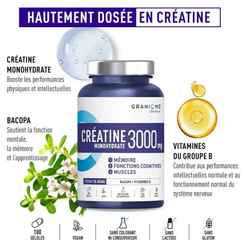 Granions Créatine 3000 mg : Boostez mémoire & performance physique