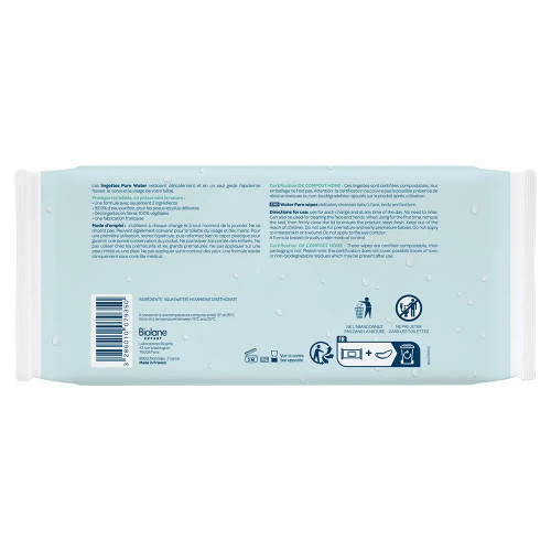 Lingettes Biolane Pure Water : Nettoyage bébé 99,9% eau - 3x60
