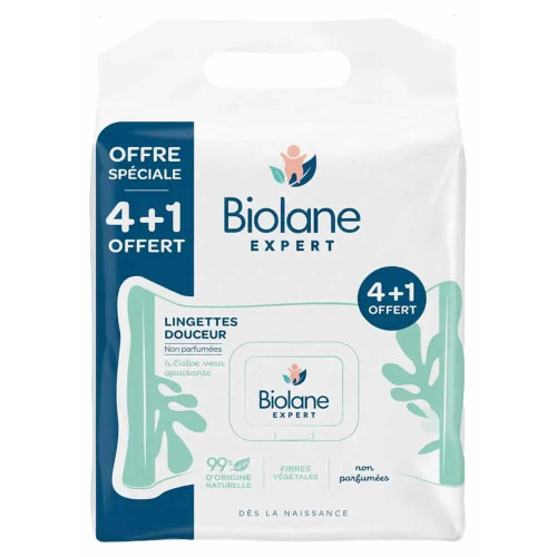 Lingettes Biolane douceur : 4+1 offert - Nettoyage peau bébé sensible