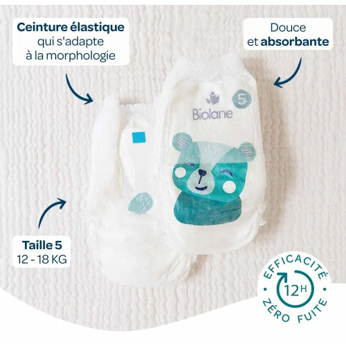 Culottes Biolane : Zéro Fuite 12h, Peaux Sensibles - Taille 4 (8-15kg)