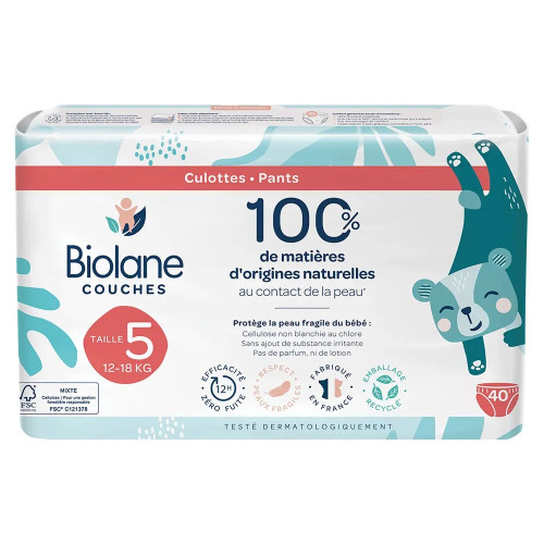 Culottes Biolane : Zéro Fuite 12h, Peaux Sensibles - Taille 4 (8-15kg)
