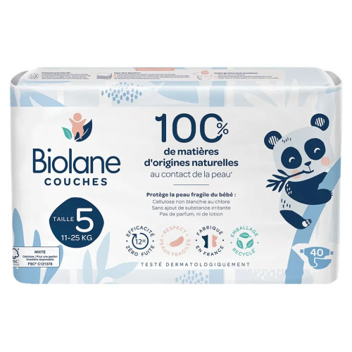 Couches Biolane T5 : 40 couches, peau sensible, 11-25 kg
