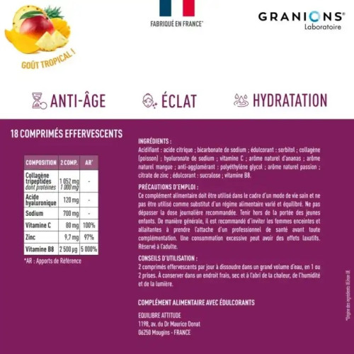 Collagène Granions : 18 comprimés effervescents pour peau et cheveux