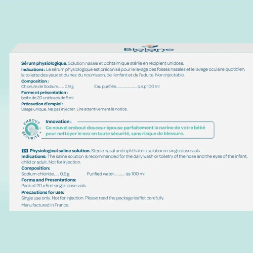 Sérum Physio Biolane Expert : Nettoyage nez & yeux bébé, 20 unidoses