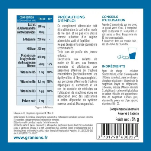 Granions Cortisol Balance : Équilibre Stress & Sommeil - 60 Cpr