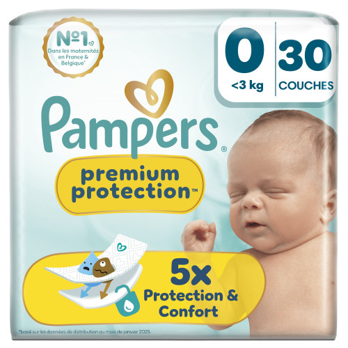 Pampers Premium Taille 0 : Protection 12h, peau ultra-douce