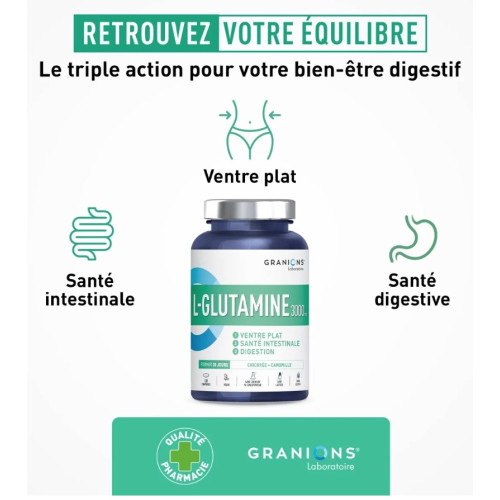 L-Glutamine 3000mg Granions : Énergie & récupération - 120 comprimés