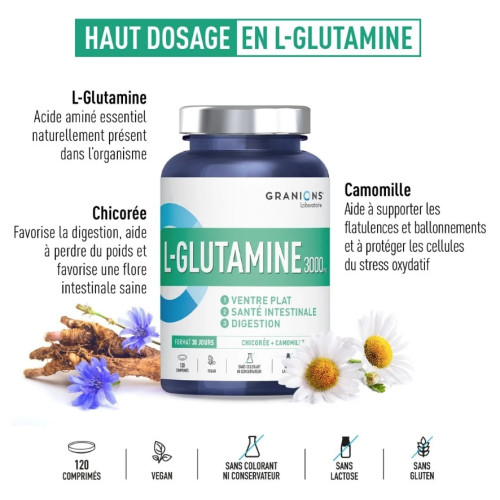 L-Glutamine 3000mg Granions : Énergie & récupération - 120 comprimés