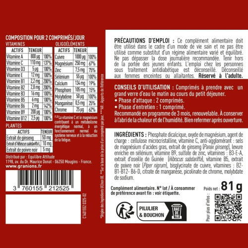 Granions 90 Comprimés Vitamines Minéraux Plantes - Énergie Vitalité