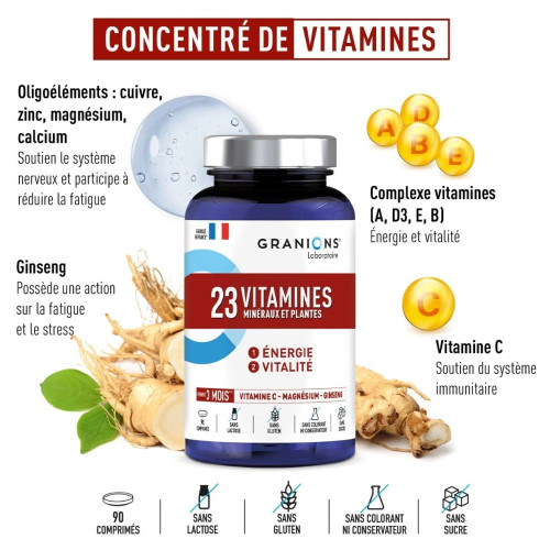 Granions 90 Comprimés Vitamines Minéraux Plantes - Énergie Vitalité