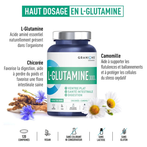 L-Glutamine 3000mg Granions : Énergie & récupération - 120 comprimés