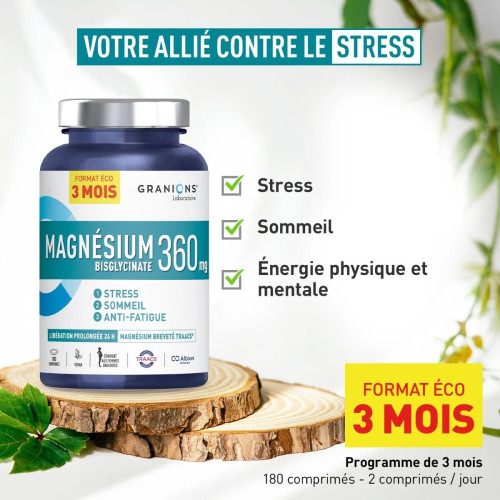 Granions Magnésium Bisglycinate 360mg - Stress Sommeil - 180 comprimés