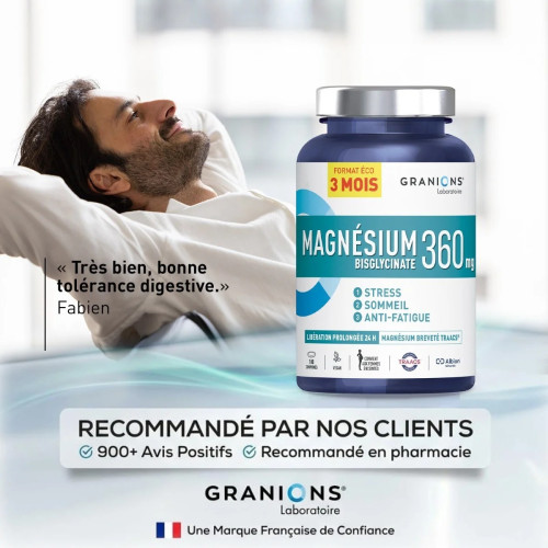 Granions Magnésium Bisglycinate 360mg - Stress Sommeil - 180 comprimés