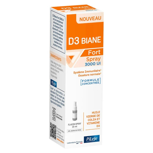 Pileje D3 Biane Fort : Spray Vitamine D3 3000UI - 100 jours d'apport