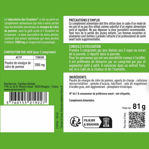 Vinaigre Cidre Pomme 2000mg Granions - Digestion & Glycémie