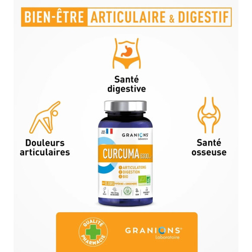 Granions Curcuma Bio 6300mg - Confort articulaire et digestif naturel